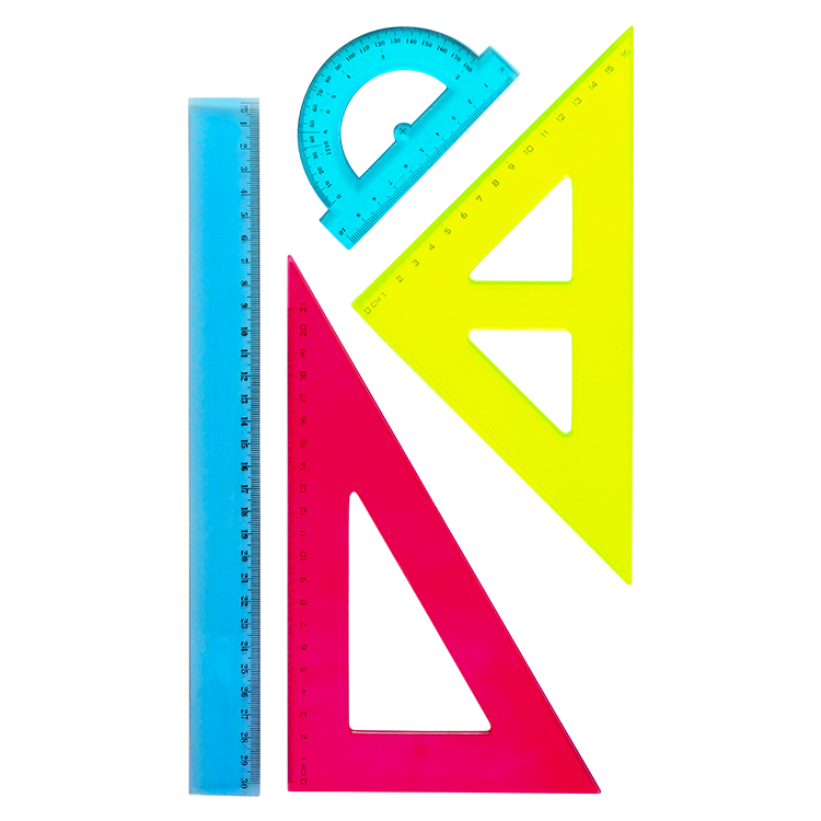 Набор линеек BEIFA BFAPSR-10 в комплекте: 30см линейка, 30°/60° треугольник 21см, 45°/45° треугольник 16см, 180° транспортир 10см OPP пакет