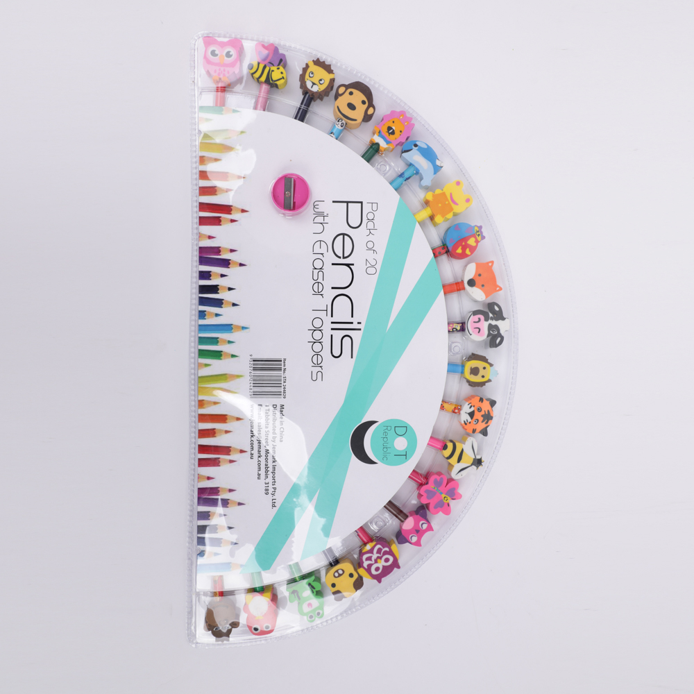 Набор чернографитных карандашей BEIFA BF0024 с фигурными ластиками 20шт/упа.