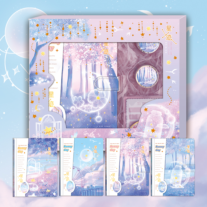 Подарочный набор BEIFA NBF0015003 Тетдадь с бумажной обложкой на магнитной затежке, открытка, декоративный скотч, стикеры