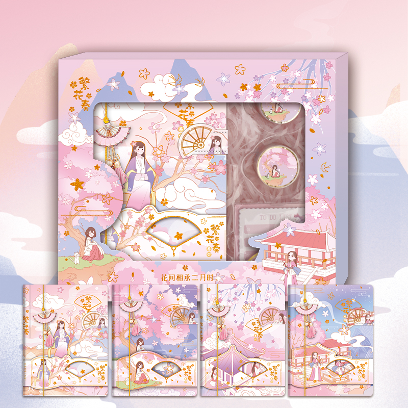 Подарочный набор BEIFA NBF0015001 Тетдадь с бумажной обложкой на магнитной затежке, открытка, декоративный скотч, стикеры