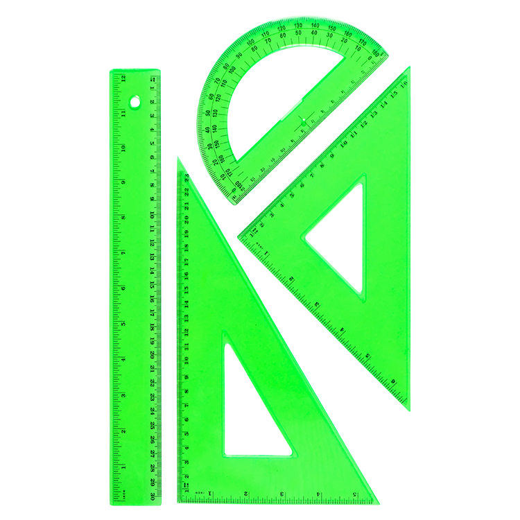 Набор линеек BEIFA BFAPSR-15 в комплекте: 30см линейка, 30°/60° треугольник 23см, 45°/45° треугольник 16см, 180° транспортир OPP пакет