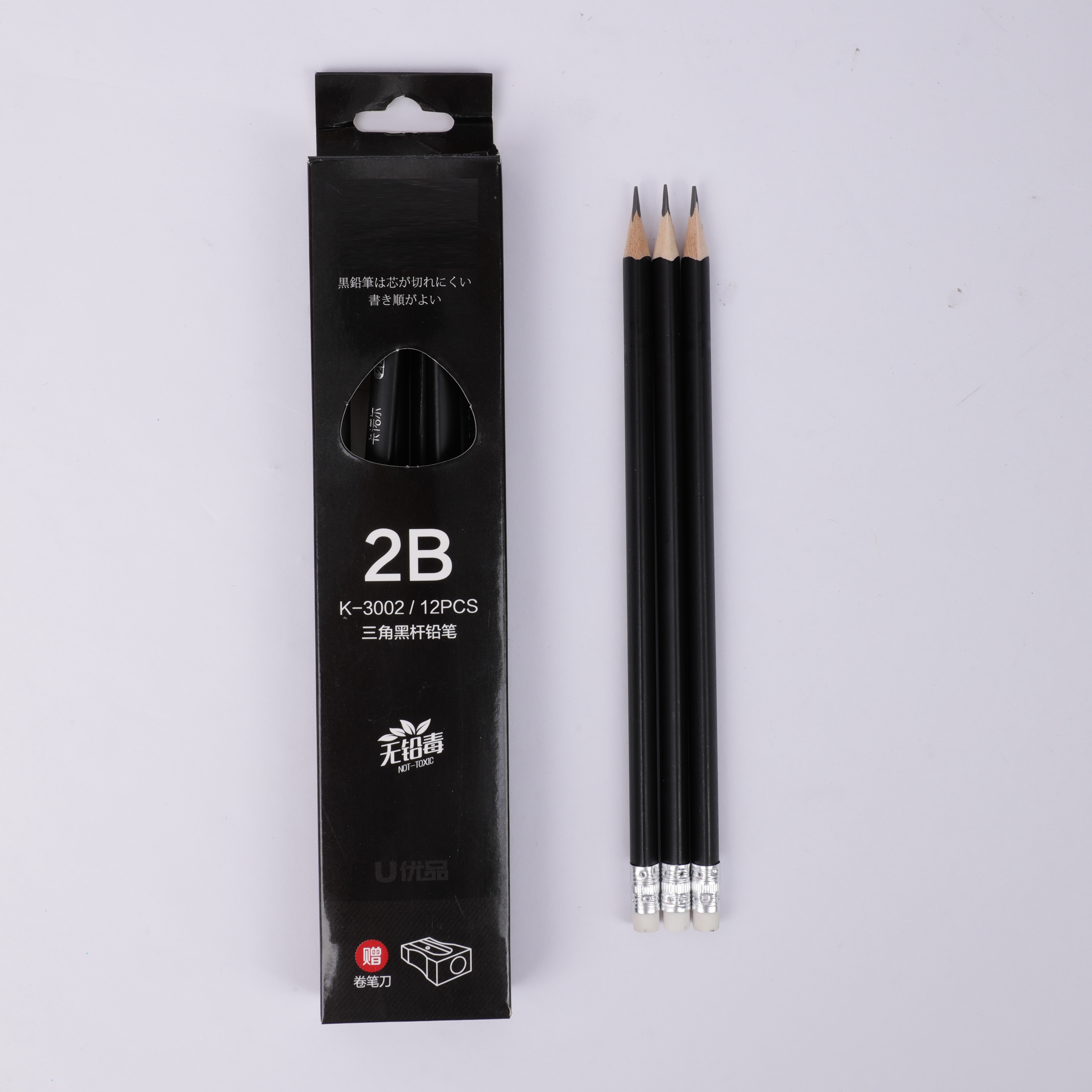 Чернографитный карандаш BEIFA BFA09 заточенный 2В с ластиком точилка в комплекте 12шт в коробке